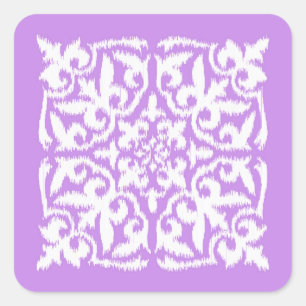 Ikat-Damastmuster - Lavendel und Weiß Quadratischer Aufkleber