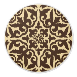 Ikat-Damastmuster - Schokolade braun und Tan Keramikknauf