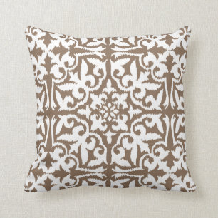 Ikat Damastmuster - Taupe TAN und Weiß Kissen