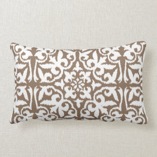 Ikat Damastmuster - Taupe TAN und Weiß Lendenkissen