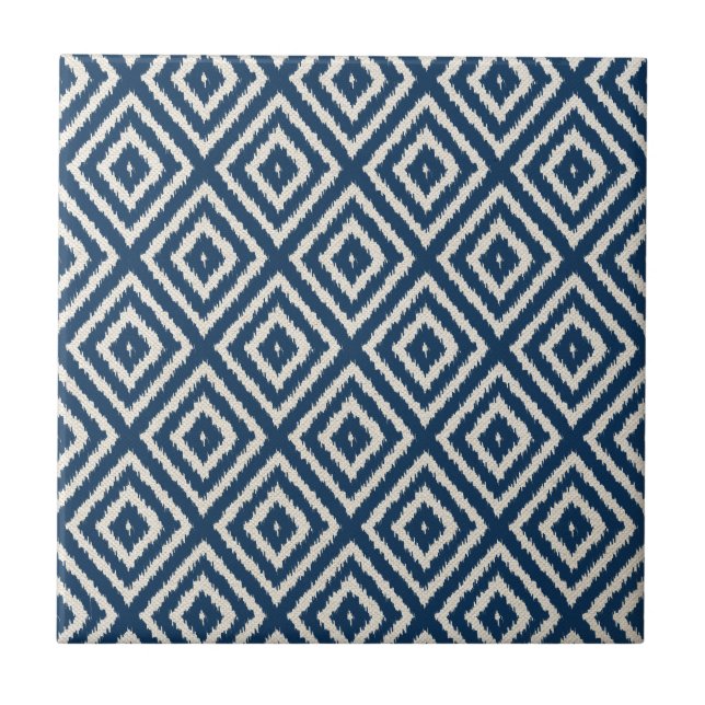 Ikat Diamant-Muster im Marine-Blau und der Creme Fliese (Vorderseite)