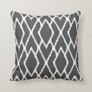 Ikat Diamanten - Holzkohlengrau und -WEISS Kissen