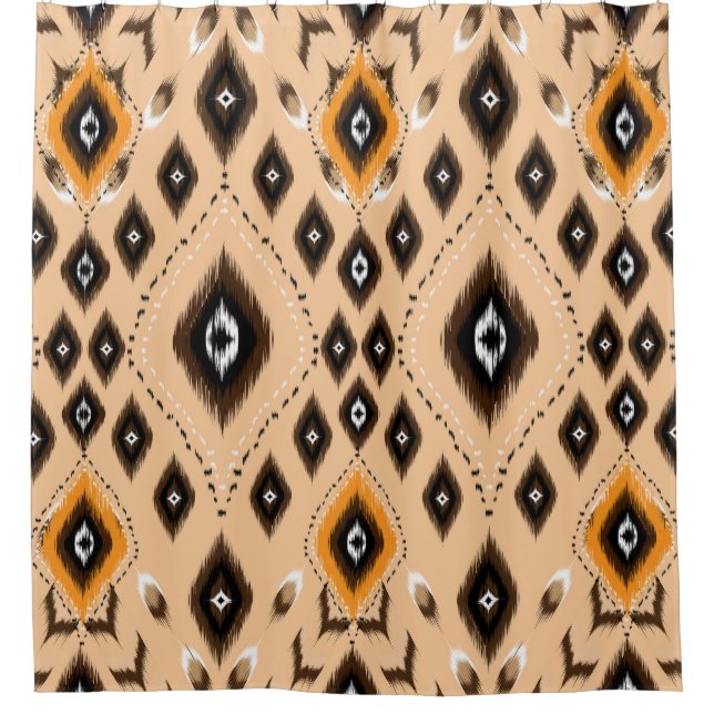 Ikat Ethnic Geometric Folklore Muster Duschvorhang (Vorderseite)