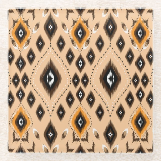Ikat Ethnic Geometric Folklore Muster Glasuntersetzer (Vorderseite)