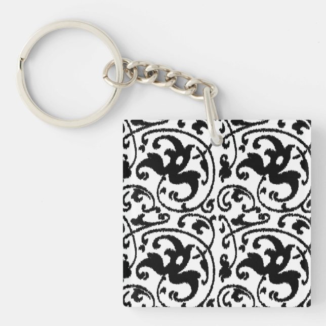 Ikat Floral Damask - Blanc et Noir (Devant)