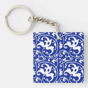 Ikat Floral Damask - Cobalt bleu et blanc