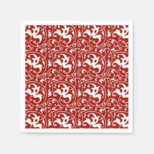 Ikat Floral Damask - Dunkelrot und Weiß Serviette