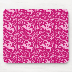 Ikat Floral Damask - Fuchsia und Pink Mousepad