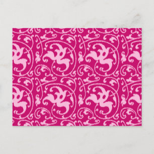 Ikat Floral Damask - Fuchsia und Pink Postkarte