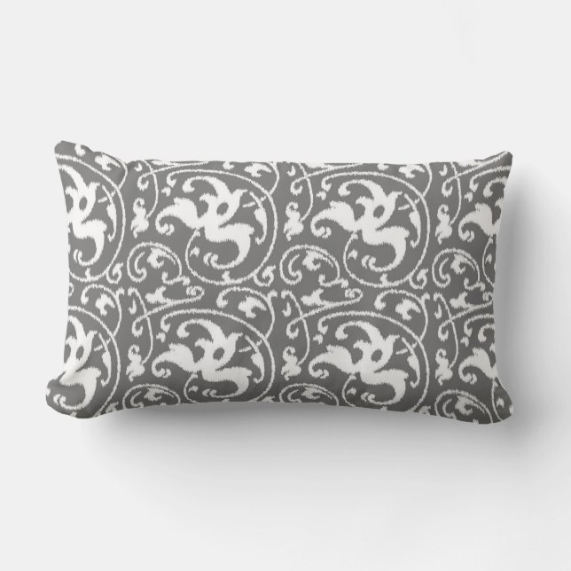 Ikat Floral Damask - grau/grau/weiß Lendenkissen (Vorderseite)