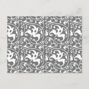 Ikat Floral Damask - grau/grau/weiß Postkarte