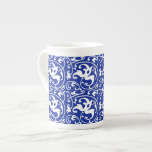 Ikat Floral Damask - Kobalt blau und weiß Prozellantasse