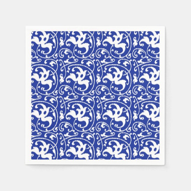 Ikat Floral Damask - Kobalt blau und weiß Serviette (Vorderseite)