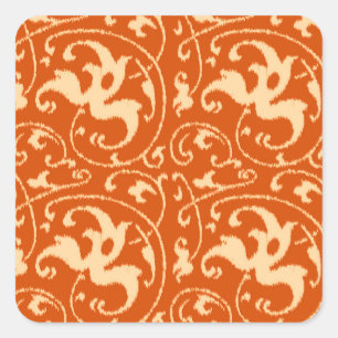 Ikat Floral Damask - Mandarin Orange Quadratischer Aufkleber