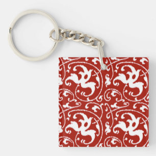 Ikat Floral Damask - Rouge foncé et blanc