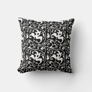 Ikat Floral Damask - Schwarz und Weiß Kissen