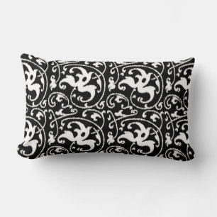 Ikat Floral Damask - Schwarz und Weiß Lendenkissen