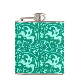 Ikat Floral Damask - Türkis und Aqua Flachmann