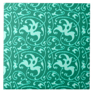 Ikat Floral Damask - Türkis und Aqua Fliese