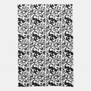 Ikat Floral Damask - Weiß und Schwarz Handtuch