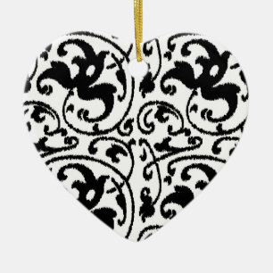Ikat Floral Damask - Weiß und Schwarz Keramik Ornament
