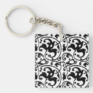 Ikat Floral Damask - Weiß und Schwarz Schlüsselanhänger
