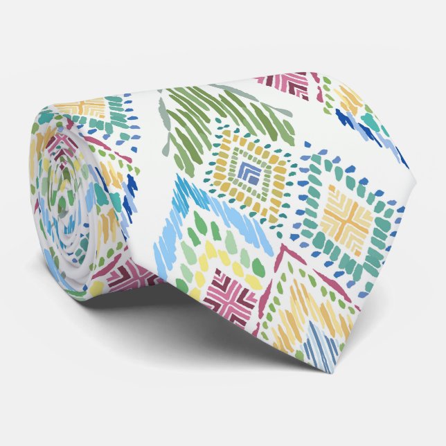 Ikat Floral Nahtloses Muster Krawatte (Gerollt)