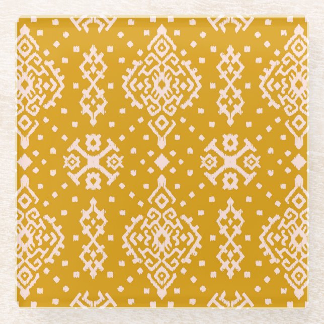 Ikat Folklore-Ornament - ethnische Textur. Glasuntersetzer (Vorderseite)