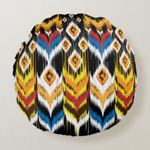 Ikat geometrische Folklore-Ornament. Ethische Stäm Rundes Kissen