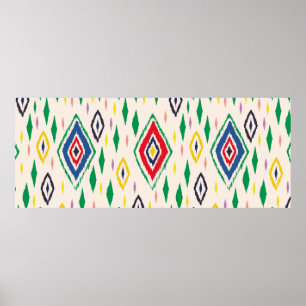 Ikat geometrische Folklore-Ornament mit Diamanten. Poster