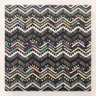 Ikat geometrische Folklore, Stammesaztemuster. Glasuntersetzer