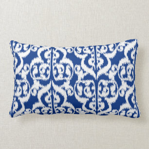 Ikat Maurische Damask - Kobaltblau und weiß Lendenkissen