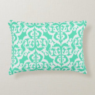 Ikat Maurische Damaske - Aqua und Weiß Dekokissen