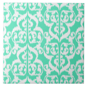 Ikat Maurische Damaske - Aqua und Weiß Fliese