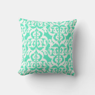 Ikat Maurische Damaske - Aqua und Weiß Kissen