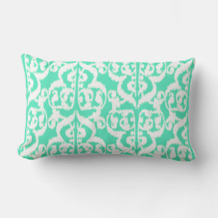 Ikat Maurische Damaske - Aqua und Weiß Lendenkissen
