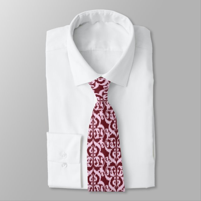 Ikat Maurische Damaske - bordeauxrot und rosa Krawatte (Gebunden)