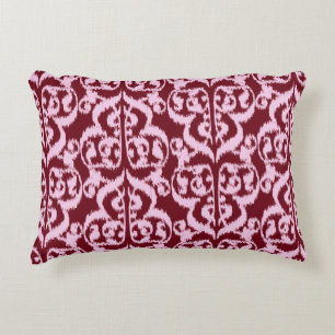 Ikat Maurische Damaske - bordeauxrot und rosa. Zierkissen