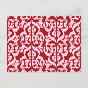 Ikat Maurische Damaske - dunkelrot und rosa Postkarte