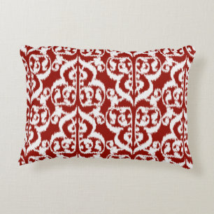Ikat Maurische Damaske - dunkelrot und weiß Dekokissen