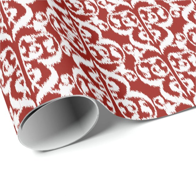 Ikat Maurische Damaske - dunkelrot und weiß Geschenkpapier (Rolleneckpunkt)