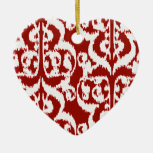 Ikat Maurische Damaske - dunkelrot und weiß Keramikornament