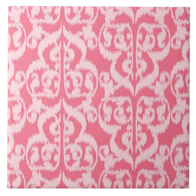 Ikat Maurische Damaske - Farbtöne von Korallenrosa Fliese (Vorderseite)