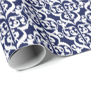Ikat Maurische Damaske - Indigo und Weiß Geschenkpapier