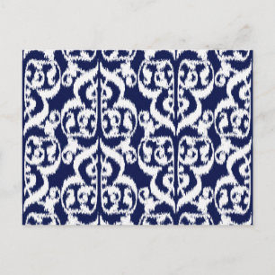 Ikat Maurische Damaske - Indigo und Weiß Postkarte