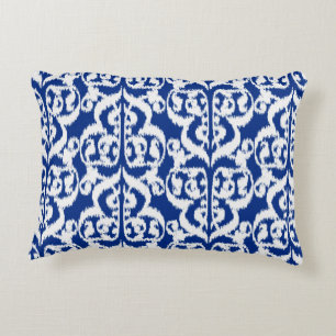 Ikat Maurische Damaske - Kobalt blau und weiß Dekokissen