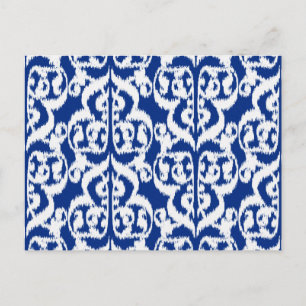 Ikat Maurische Damaske - Kobalt blau und weiß Postkarte