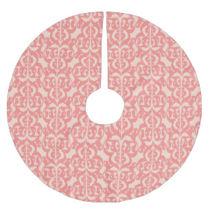 Ikat Maurische Damaske - pfirsich und korallenrosa Polyester Weihnachtsbaumdecke