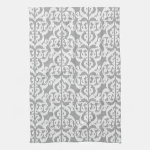 Ikat Maurische Damaske - silbergraue und weiße Handtuch