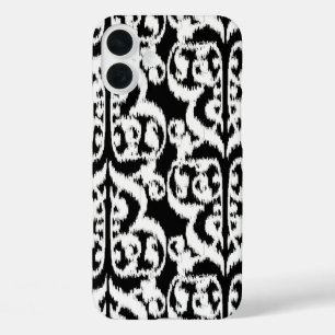Ikat Maurische Damaske - weiß und schwarz iPhone 16 Plus Hülle
